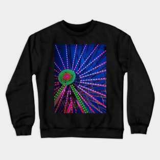 Colorful Ferris Wheel in Pink and Green in Blue Hour nigh sky Crewneck Sweatshirt